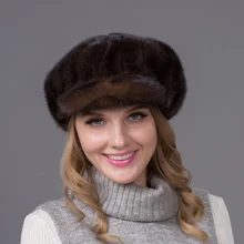 2016 New Genuine Mink Fur Hat Cap in Women Clothing Winter Fur Headdress Warm Fashion Cap