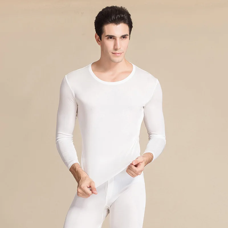 High Quality Autumn Men's Long Sleep Wear Men Warm Underwear Men's Thermal Antibacterial Pijama High Grade 100% Real Silk G9802