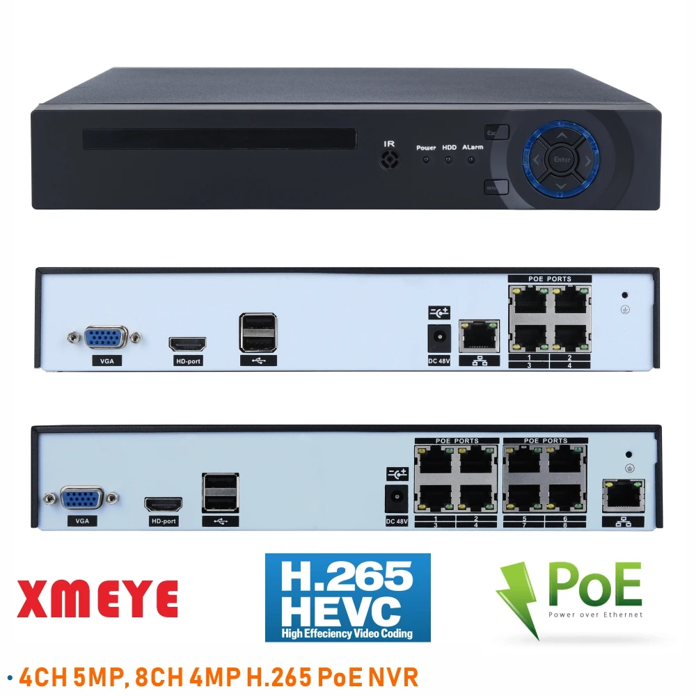 ENSTER Onvif PoE XMEYE NVR рекордер система 8CH 4CH поддержка 4MP, 5MP H.265 сжатие PoE ip-камера, XMEYE смартфон удаленное приложение