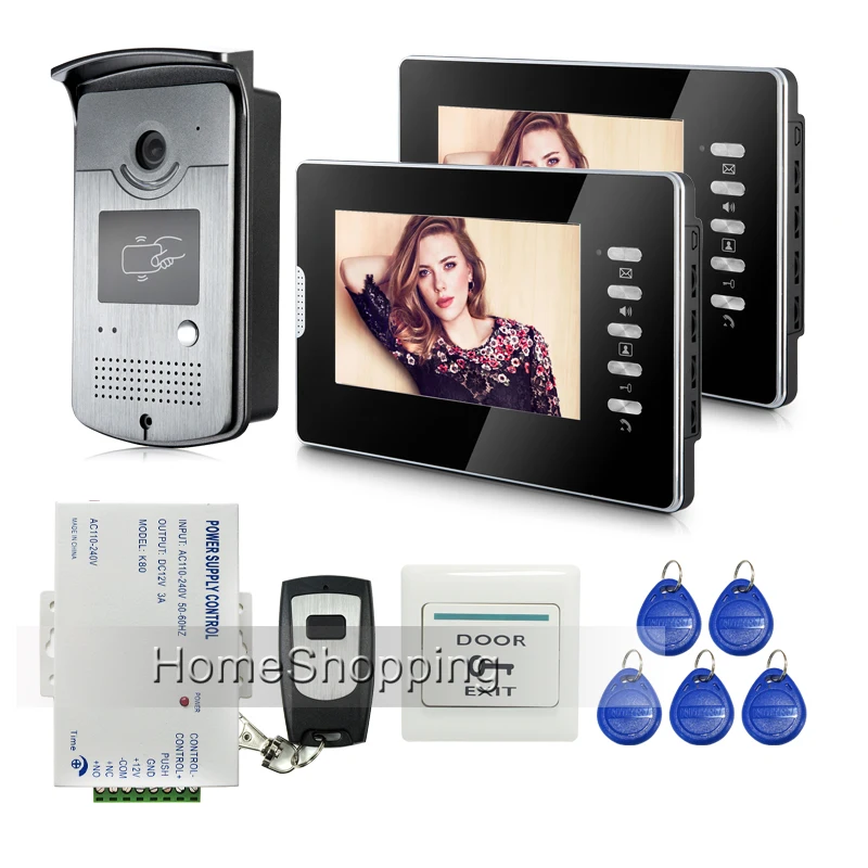 FREE SHIPPING New Wired 7 inch Color Screen Video Door Phone Doorbell Intercom System 1 RFID Access Camera + 2 Monitors In Stock FREE SHIPPING New Wired 7 inch Color Screen Video Door Phone Doorbell Intercom System 1 RFID Access Camera + 2 Monitors In Stock