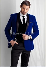 Royal Blue Velvet Tuxedo Jacket Shawl Lapel Men Suit Prom Slim Fit Men Blazer Designs Wedding Suits For Men (Jacket+Pants+Tie)