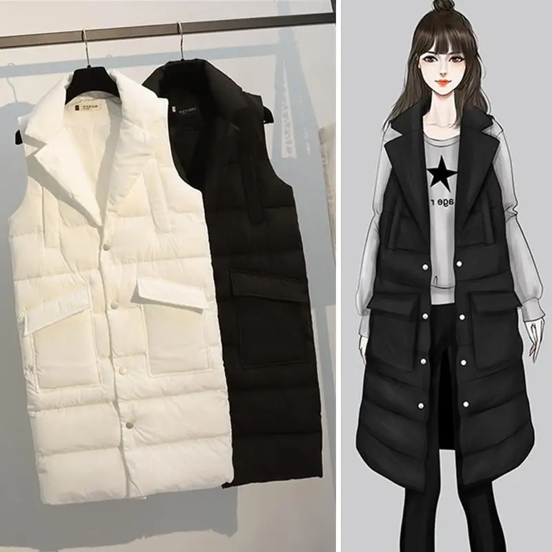 Autumn And Winter long duck down vests new morality fashion female winter warm tops cotton jacket sleeveless vest coat