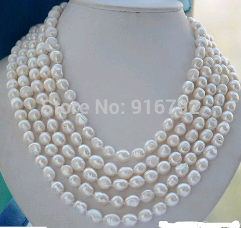

Wholesale hot Long 8-9mm white baroque freshwater pearl necklace 100inch