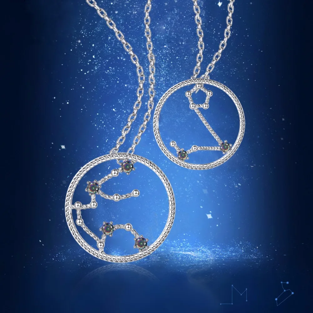 Silvercute 925 пробы серебро 12 созвездие Круглый Водолей топаз ожерелье для женщин знак