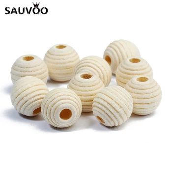 

SAUVOO 50pcs Round Ball Beads Dia 12mm Bulk Wood Spiral Loose Charm Beads Hole 4mm for DIY Jewelry Making Findings Accessories