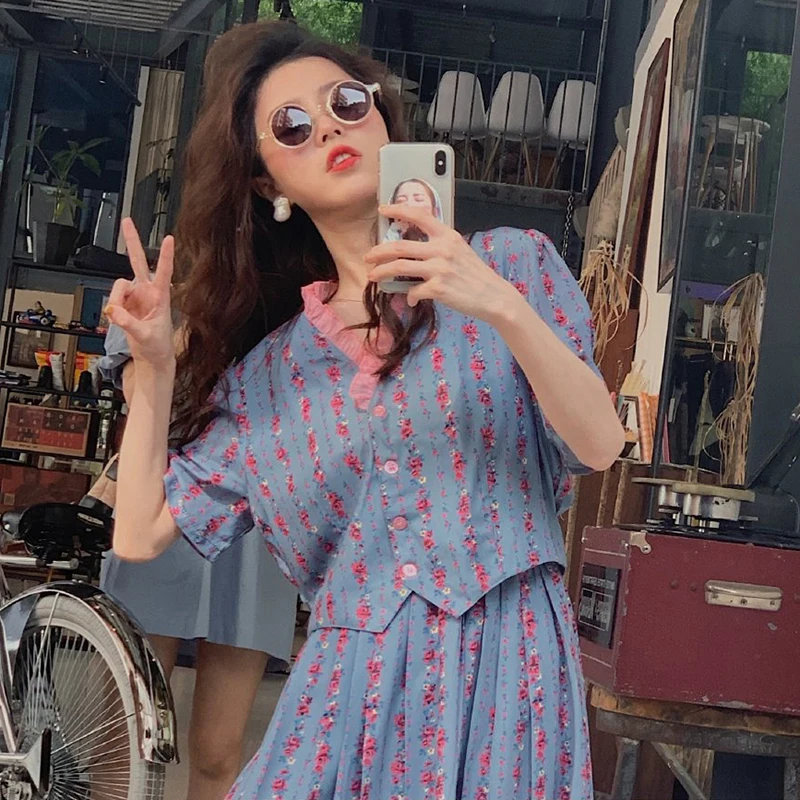 

One Piece Print Lady Dress Pleated Ruched Hem V Neck High Waist Short Dress Robe Femme Vestido Mujer Vestiti Donna