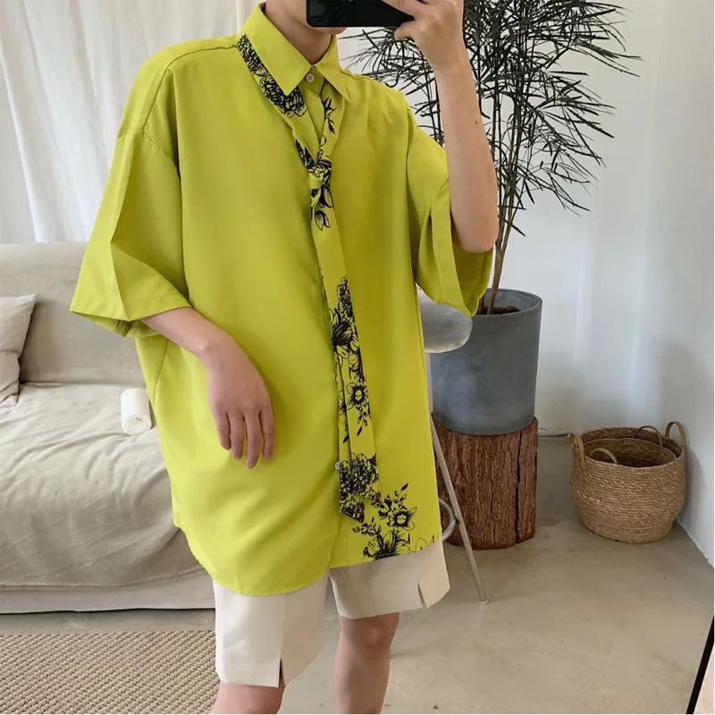 

Summer New Dress Shirt Men Fashion Solid Color Casual Society Men Shirt Man Streetwear Wild Loose Short-sleeved Shirt M-5XL