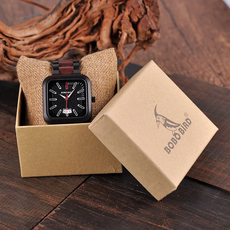 BOBO BIRD Top Brand Watch Men Retro Square Design Wooden Watches Classical Timepieces erkek kol saati Customized C-R09