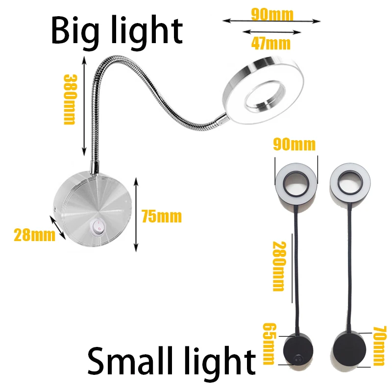 LED Wall Light 5W 360&deg; Flexible bedroom with switch LEDs Selfie Ring Light Indoor wall Lapms For Makeup Bedside Reading led light,led wall lamp,wall light,led reading light