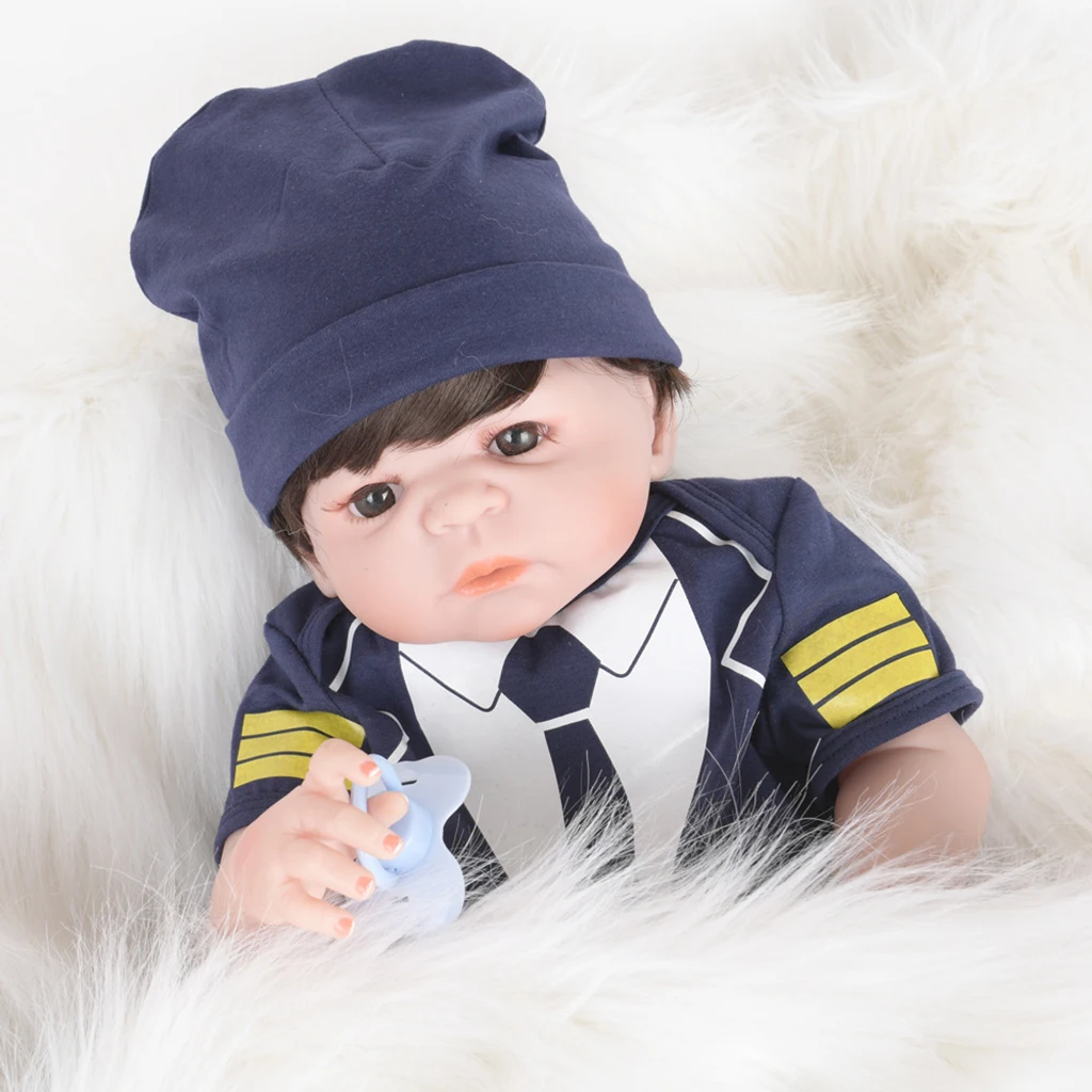 22inch 55cm Lovely Realistic Soft Vinyl Reborn Doll Real Looking Newborn Baby Boy Doll in Uniform Clothes Kids Birthday Gifts
