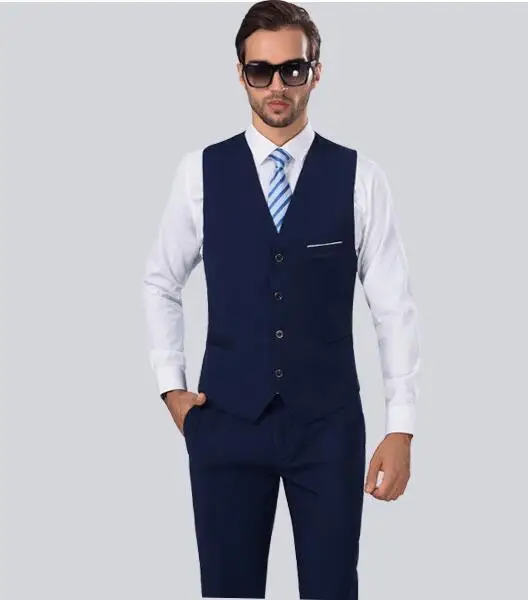 2020 Hot Sale Navy Blue Mens Vests White Groomsmens Vest Wedding Prom Party Waistcoat Casual Wear Formal Business Men Vest