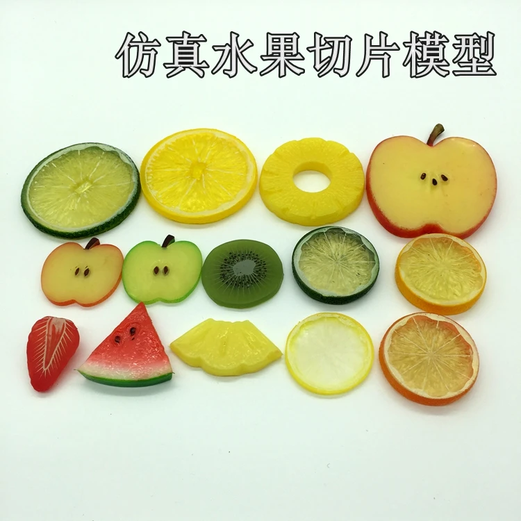 

Simulated fruit slices, lemon slices, Apple, pineapple, strawberry, watermelon slices, and exotic fruit slices are decorated.