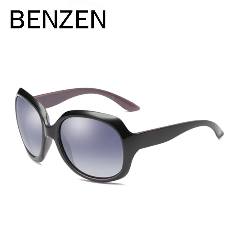 BENZEN солнцезащитные очки для женщин поляризационные UV 400 негабаритных винтажных солнцезащитных очков женские солнцезащитные очки с Чехол 6088 - Цвет линз: BLACK PURPLE