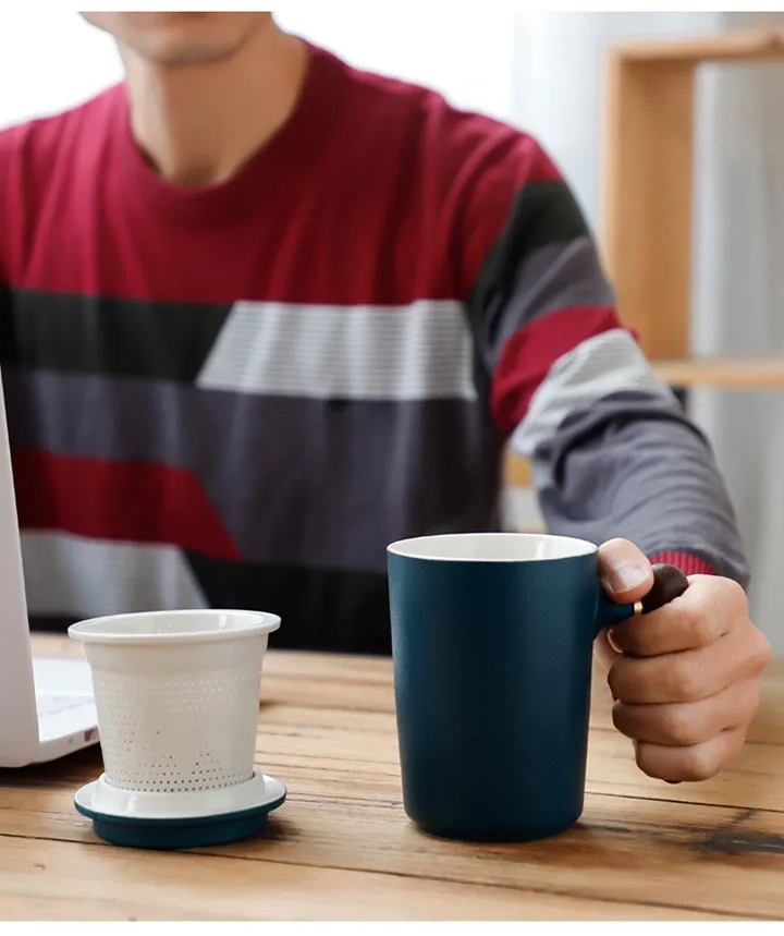YeFine 350 мл чайная кружка с заваркой креативная грубая керамическая кофейная кружка с крышкой и фильтром модные чайные чашки с деревянной ручкой