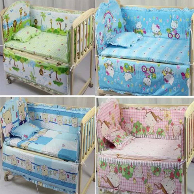 5Pcs/Set Cartoon Animated Crib Bed Bumper For Newborns 100%Cotton Comfortable Children's Bed Protector Baby Washable Bedding Set