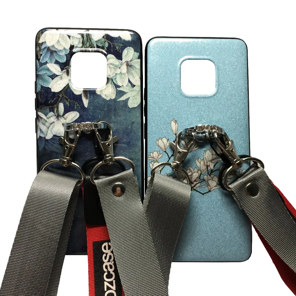 

case for huawei mate 20 10 lite mate 20 pro X case cover luxury bling flower diamond ring holder shoulder strap tpu+pc phone bag