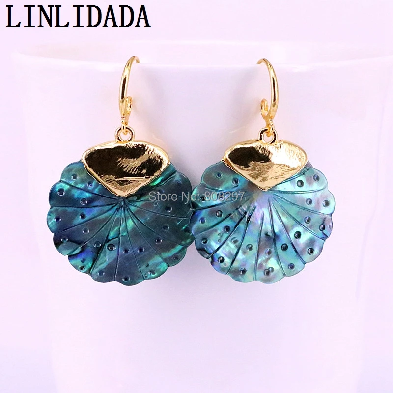 

5Pair Fashion Carved Shell Fan Shape Dangle Earrings Gold Color New Elegant Drop Earrings For Women