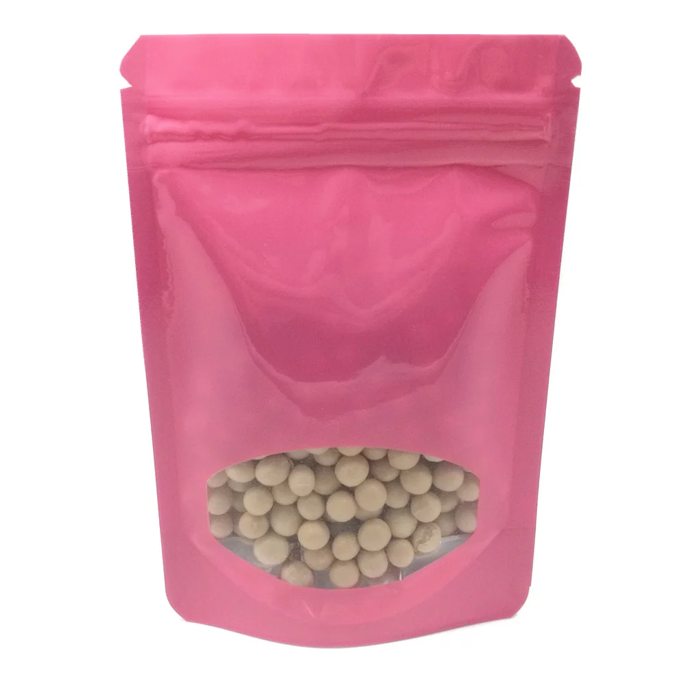 200pcs/lot Pink Aluminum Foil Party Favor Zip Lock Stand Up Window