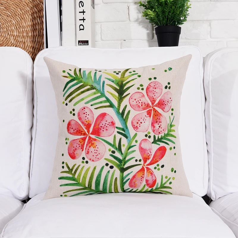 Square Tropical Plant Cotton Linen Cushion Cover Sofa Decorative Throw Pillow Car Chair Home Decor Pillow Case almofadas (11)