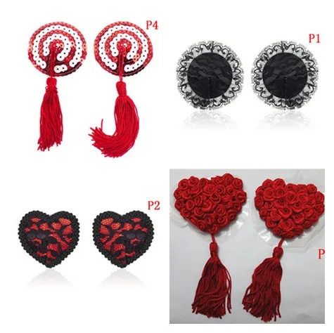 Heart Round Shape Lace Nipple Stickers With Tassels Sexy Sequin Nipple Covers Adult Toy Chest Stickers Pasties Product Hot