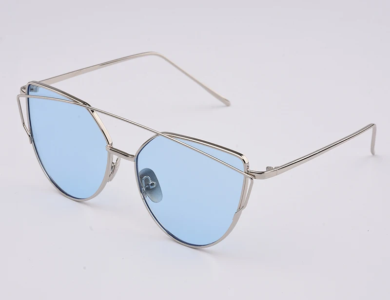 RunBird, новинка, женские модные роскошные солнцезащитные очки кошачий глаз с плоским верхом, женские солнцезащитные очки с двойным лучом, двухслойная оправа из сплава, UV400, M195 - Цвет линз: Blue Transparent