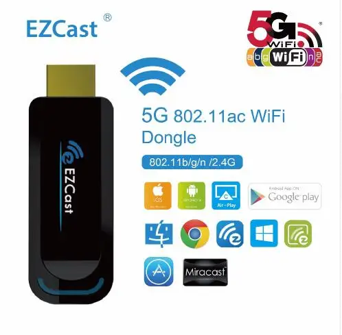 

EZCAST 5G Wireless Wifi Adapter HDMI Dongle Portable Digital Mini TV Box Support 5G/2.4G Ezcast AirPlay for iOS Android