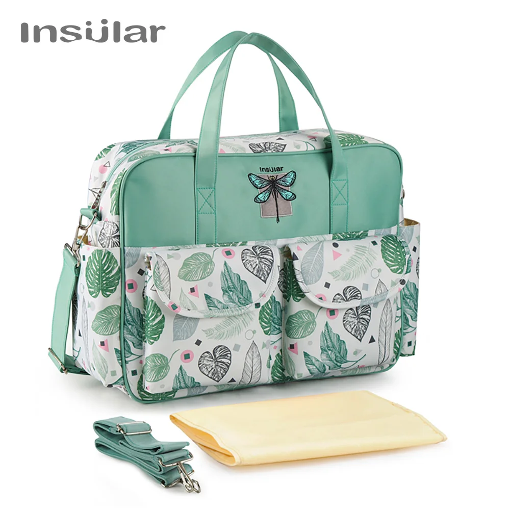 Insular New Style Waterproof Diaper Bag Large Capacity Messenger Travel Bag Multifunctional Maternity Mother Baby Stroller Bags - Цвет: Leaf