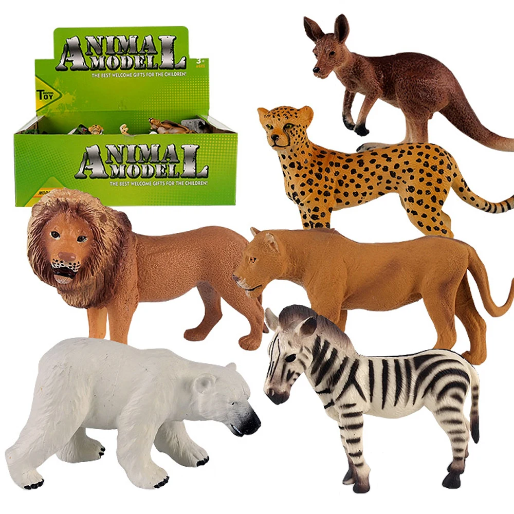 Assort 6 PVC Rubber Wild animal figure toys lion giraffe bear zebra | Игрушки и хобби