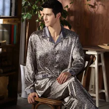 Hochwertige Seide Männer Pyjamas Nachtwäsche Langen Ärmeln Seidenkleid Satin Nachtwäsche Weich Frühling Herbst Pyjamas Plus Größe M-4XL