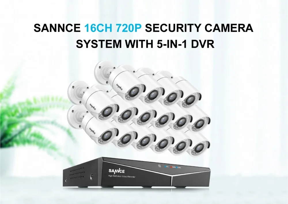 SANNCE 16CH CCTV система безопасности HD 1080N DVR 16 шт. 1.0MP водонепроницаемый ИК Открытый пуля камера видеонаблюдения комплект с 2 т HDD