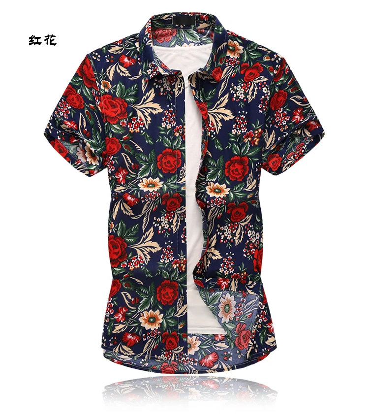 Китайский стиль Чистый хлопок лацкан с коротким рукавом цветочный принт тонкая рубаха мужские модная повседневная Летняя XL с коротким