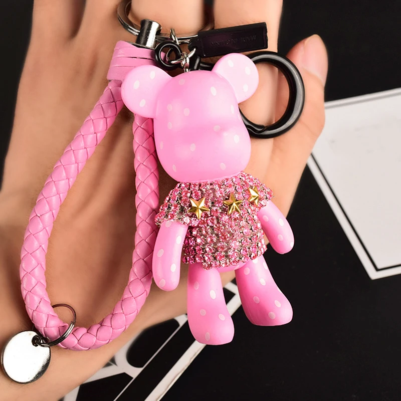 

Cute Cartoon Bomgom Bear Keychain DIY Craft Rhinestone Leather Rop Strap Key Chain Gloomy Crystal Bag Charm Auto Pendant Gifts