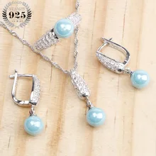 Жемчужные Ювелирные наборы, свадебные серьги для женщин, 925 пробы, серебряные свадебные ювелирные изделия с жемчугом, циркониевое кольцо, кулон, ожерелье