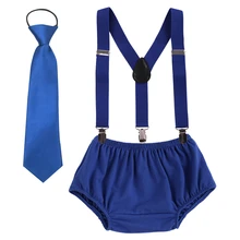 Комплект из 3 предметов, одежда для маленьких мальчиков и девочек Комбинезон для подгузников, штаны на подтяжках, с y-образными лямками на спине, с галстуком, реквизит для фотосессии, нарядная одежда