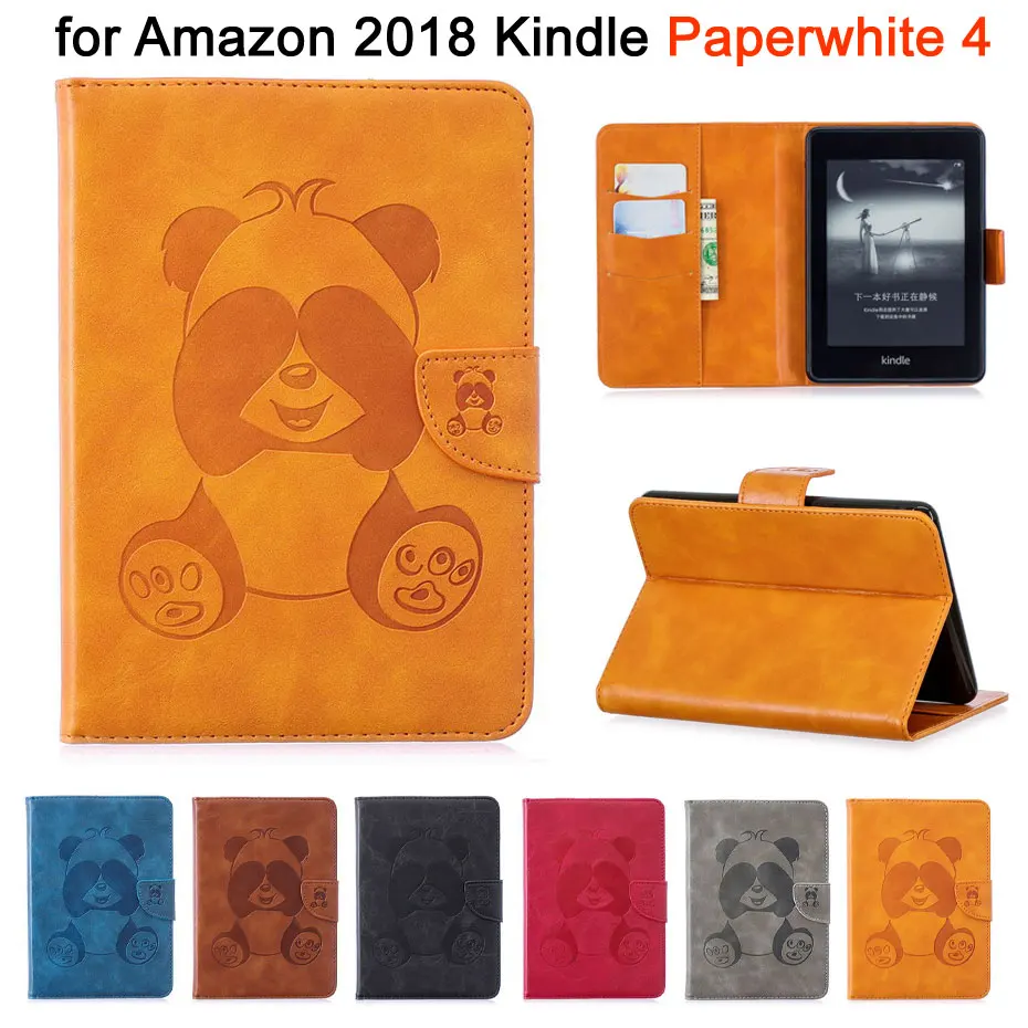 

PU Leathe Case For Amazon New Kindle Paperwhite 2018 Released Cover funda For Kindle Paperwhite 4 10th 3D Panda Pattern Case