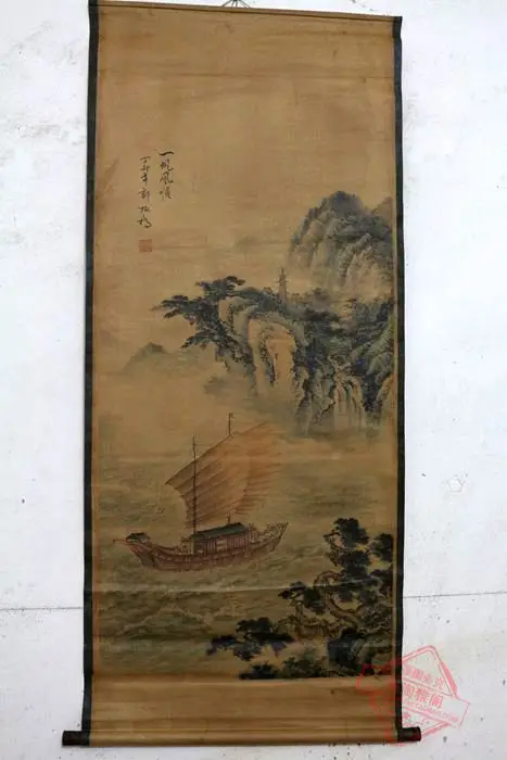 

Rare Old Chinese QingDyansty Scroll painting,navigation,exquisite designs,Hand-carved,Ancient,free shipping