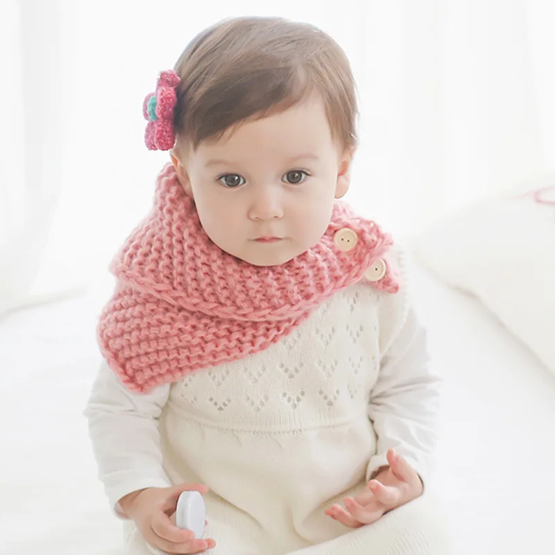 

Sweety Lovely Knitted Scarf For Children Winter Thick Warm LICs Baby Button Snud For A Boy Cotton Soft Ring Scarves Collar Girls
