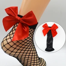 1 пара, черная тонкая рыболовная сетка, женские носки с бантиком, 5 цветов, нейлоновые модные летние короткие носки с бантиком