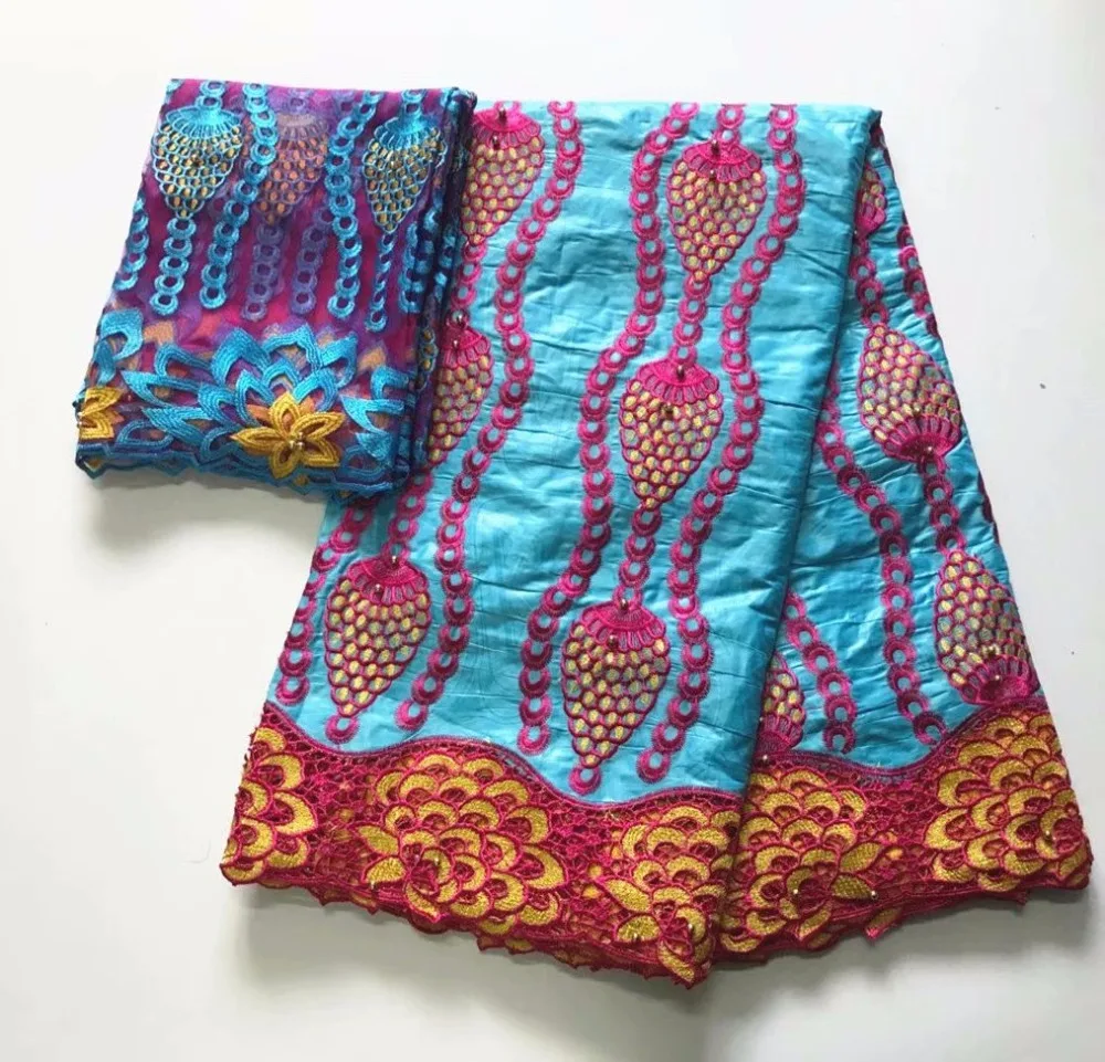 

African Lace Fabric Guinea Bazin Riche Fabric Set With 2 Yard French Net Lace For Women 2018 Latest