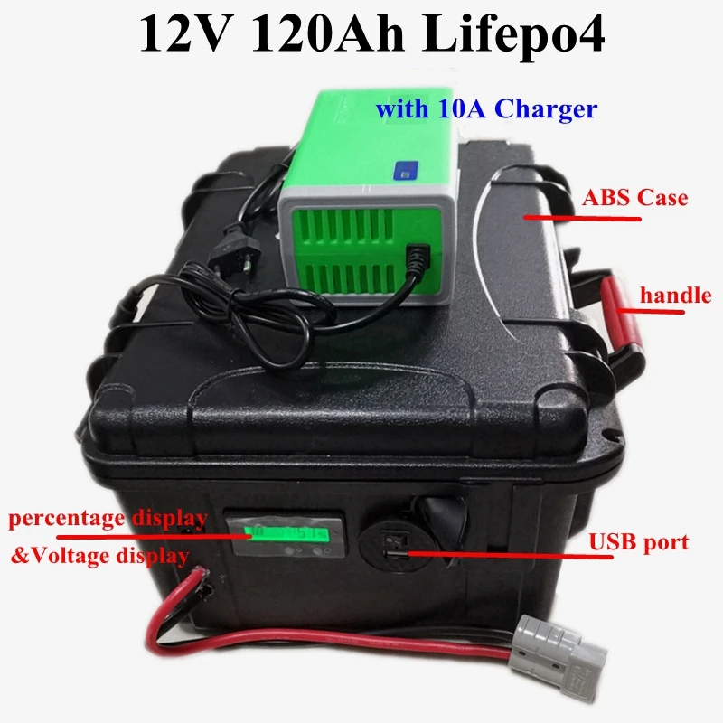 Водонепроницаемый 12 В 120Ah LiFepo4 литиевый аккумулятор BMS 100A для рыбацкой лодки Электрический Троллинг мотор UPS RV Caravan+ 10А зарядное устройство
