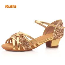 Золотая Роза, танцевальная обувь для сальсы, блестящая детская танцевальная обувь с мягкой подошвой, для девушек, низкий каблук 3,5 см, уличная Женская танцевальная обувь для джаза