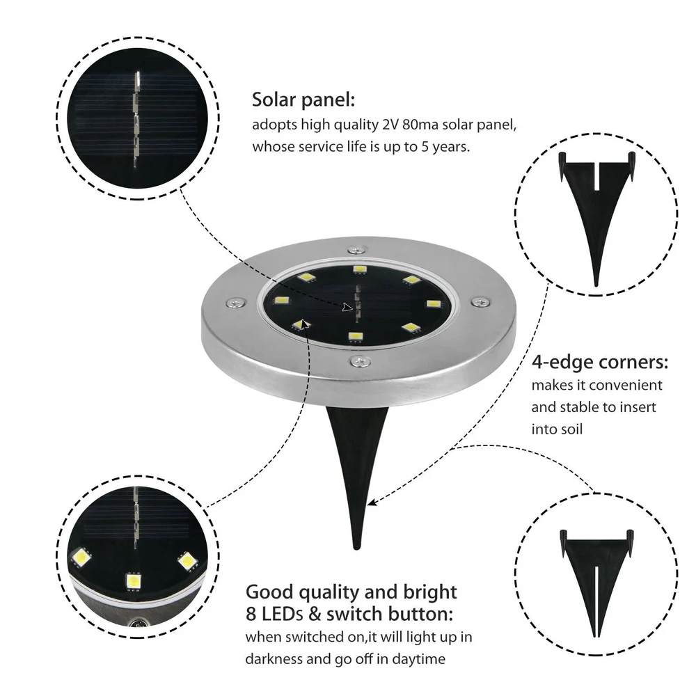 2-10 шт. 8 Светодиодный светильник на солнечных батареях водонепроницаемый наземный Путь Открытый Солнечный светодиодный светильник для сада во дворе лужайка дорожка светодиодный светильник Прямая поставка