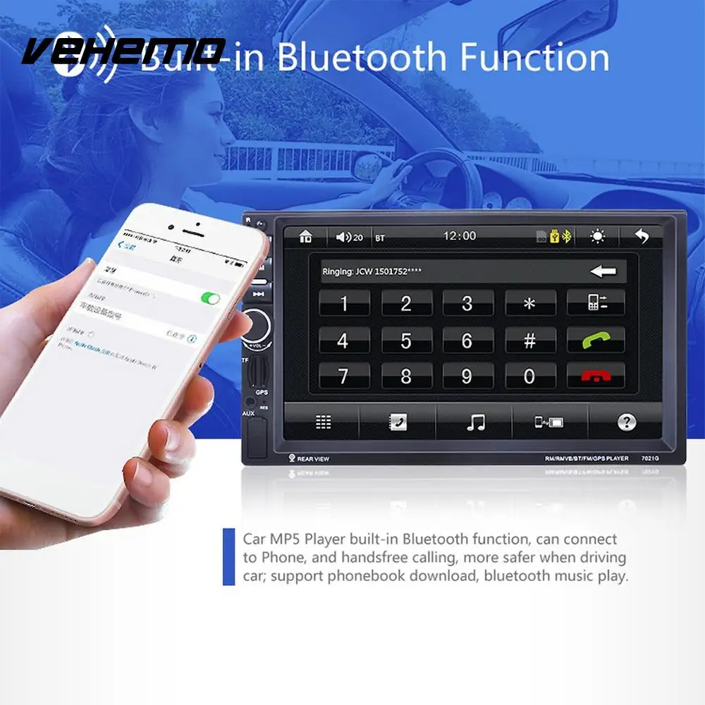 

Vehemo Mirror Link Video Player Audio Multimedia Player Support SD Card Car MP5 Player for GPS Navigation Automobile Car Stereo