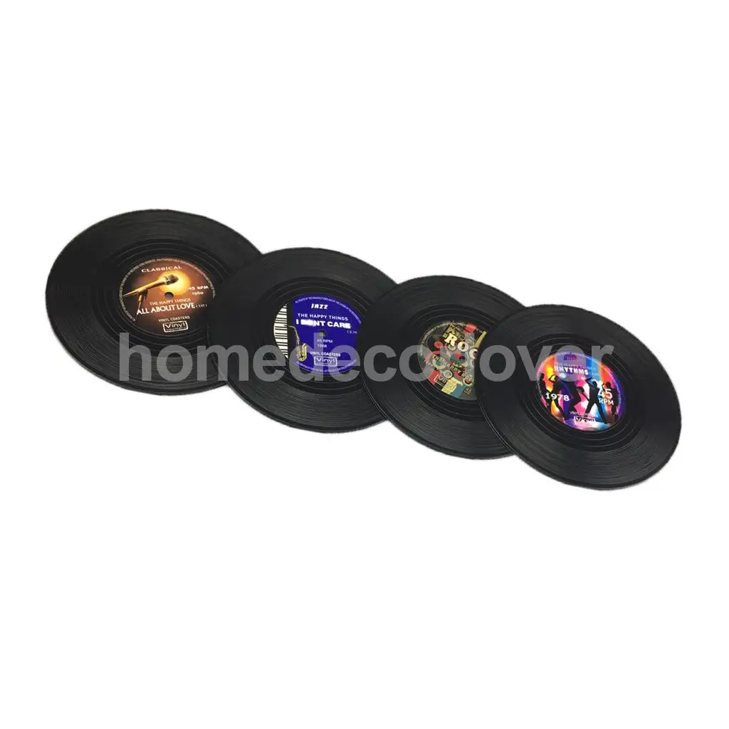 MagiDeal 4pcs Silicone Vintage CD Coasters Record Cup Mat Drink Holder Table Placemat Donut Valentine's Day Gifts Nice Valentine