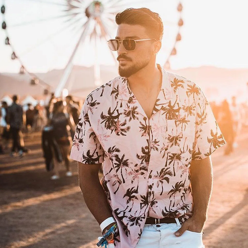 

Men's hawaiian shirt Summer Fashion Casual Lapel Print Short Sleeve Shirt Top Blouse camisas hombre streetwear men shirts