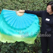 1 шт. правый изумруд 38 см бамбук+ 60 см Шелковый китайский танец Шелковый веер(флаттер), настоящий цветастый шелк