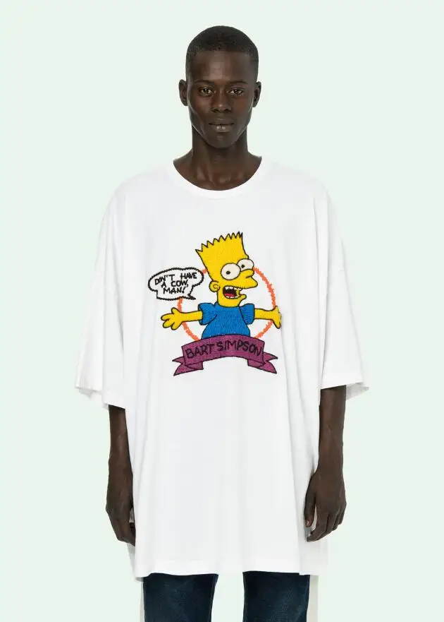 

Simpson embroidery arrow 19SS Off-White OW Unisex Couple Lovers models Fashion Cotton Casual Short sleeve Round neck T-shirt