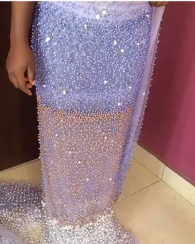 

best Quality African Tulle Lace Fabric David-031-2 with lots of beads for Nigerian dress