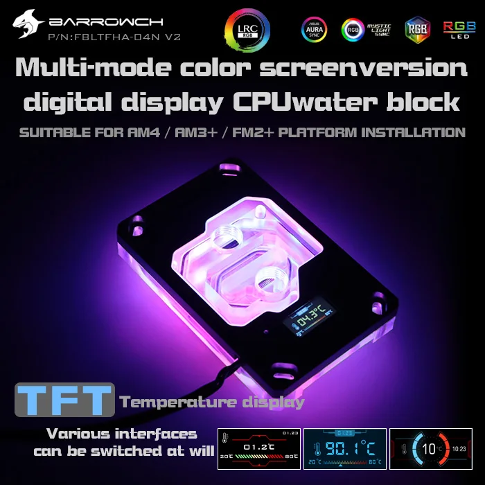 Hot Product  Barrowch FBLTFHA-04N-V2 For RyzenAMD/AM4/AM3 CPU Water Blocks Digital Display Temperature Microwate