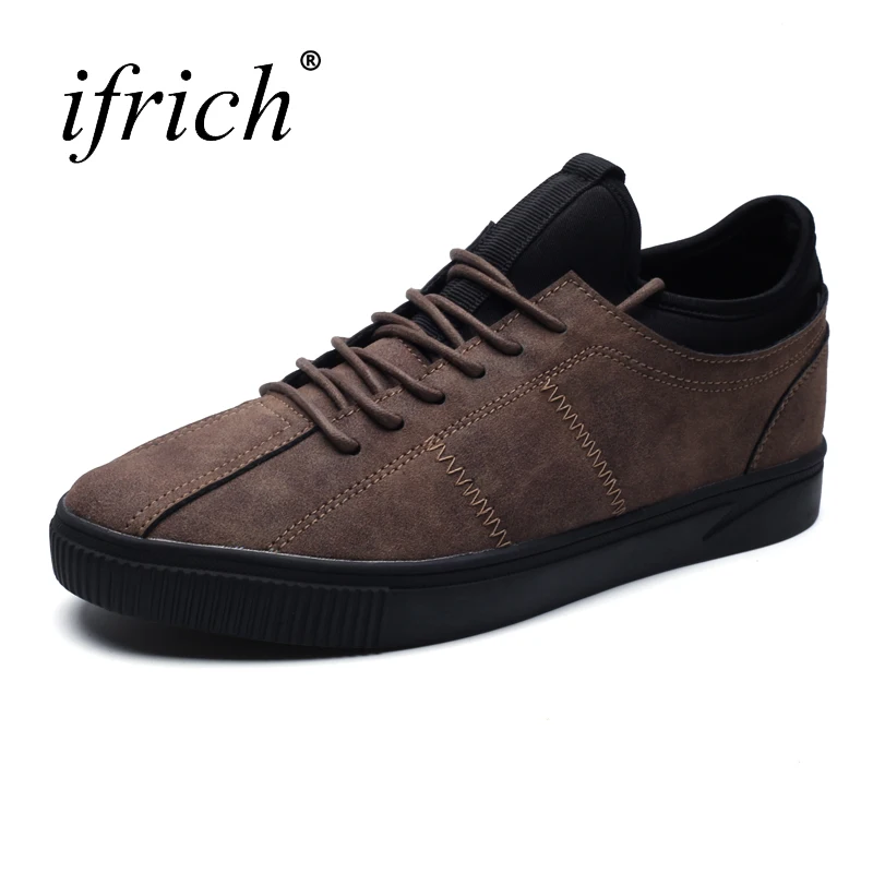 

Ifrich Brand Designer Fashion Lace Up Shoes Comfortable Flat Sneakers Leather Casual Gray Black Footwear Men Cheap